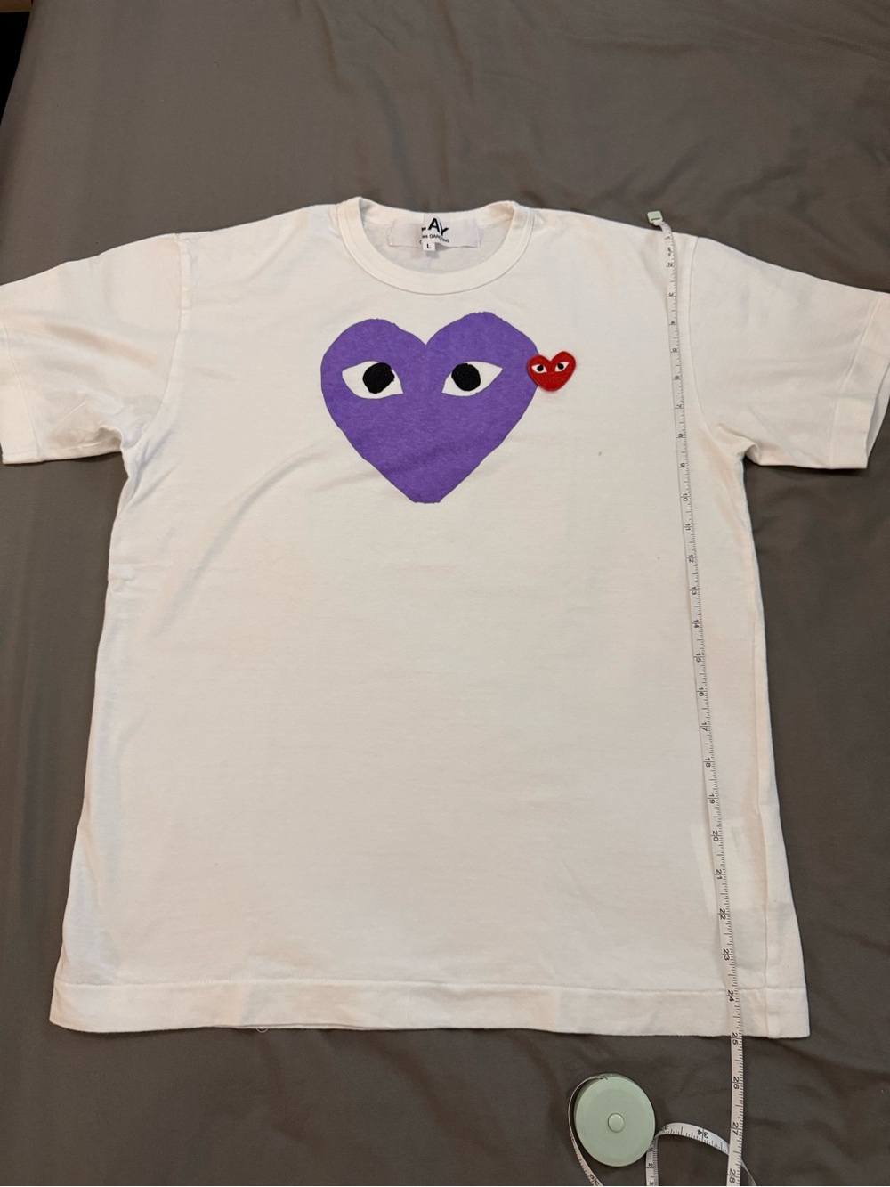 Comme Des Garcons CDG Play White Purple Heart Graphic Shirt (LARGE)